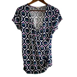 Boden Faux Wrap Patterned Short Sleeve Shirt US 10